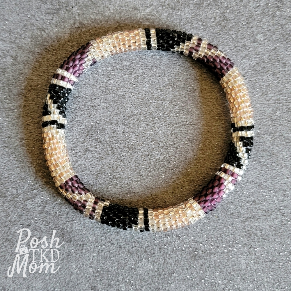 Glass Bead Bracelet (Rose Gold/Black/Maroon) - NWOT